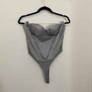 SILVER SPARKLY CORSET BODYSUIT
